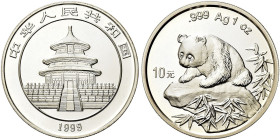 CINA. Repubblica Popolare Cinese, dal 1949 
10 Yuan 1999 Panda. Ag gr. 30,94 Come precedente. KM#1216.
FDC