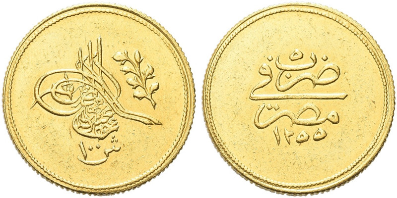 EGITTO. Abdul Mejid, 1839-1861 
100 Qirsh AH 1255-1 (1839). Au gr. 8,28 Dr. Mon...
