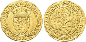 FRANCIA. Carlo VI di Valois, 1380-1422 
Scudo d’oro, zecca di La Rochelle. Au gr. 3,92 Dr. (croce) KAROLVS DEI GRACIA FRANCORVM REX. Scudo di Francia...