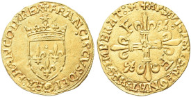 FRANCIA. Francesco I d’Angoulème, 1515-1547 
Scudo del sole o Ecu d'or au soleil 1519, Toulouse. Au gr. 3,42 Dr. FRANCISCVS dEI GRA FRANCOR REX. Scud...