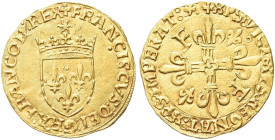 FRANCIA. Francesco I d’Angoulème, 1515-1547 
Scudo del sole o Ecu d'or au soleil 1519, Toulouse. Au gr. 3,42 Dr. FRANCISCVS dEI GRA FRANCOR REX. Scud...