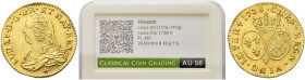 FRANCIA. Luigi XV di Borbone (re di Francia), 1715-1774 
Luigi d’oro aux lunettes 1728 V, zecca di Troyes. Au gr. 8,13 Simile a precedente. KM#489.21...