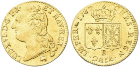 FRANCIA. Luigi XVI di Borbone, 1774-1793 
Luigi d’oro 1787 B, zecca di Rouen. Au gr. 7,64 Simile a precedente. KM# 591; Fr. 475.
SPL