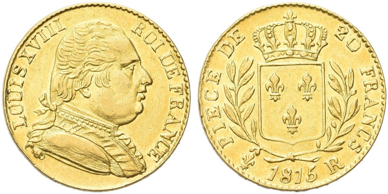 FRANCIA. Luigi XVIII di Borbone, Primo governo 1814-1815 
20 Franchi 1815 R, ze...