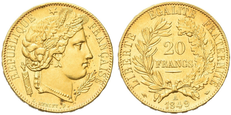 FRANCIA. Seconda Repubblica francese, 1848-1852 
20 Franchi 1849 A, zecca di Pa...