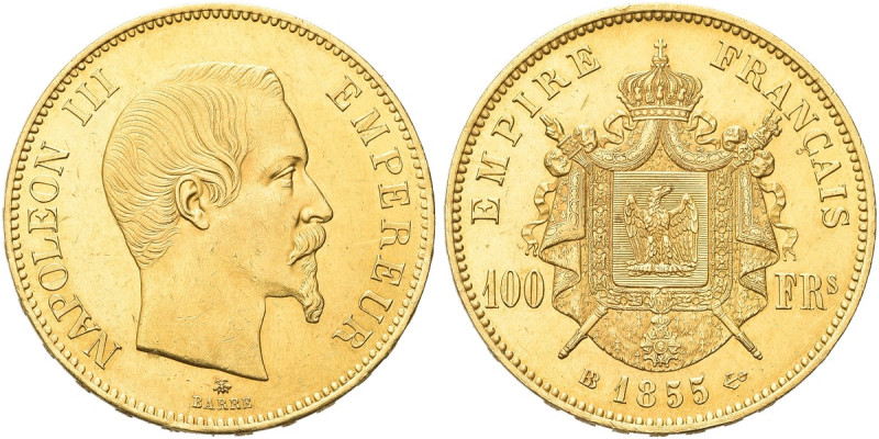 FRANCIA. Napoleone III Imperatore, 1852-1870 
100 Franchi 1855 BB, zecca di Str...