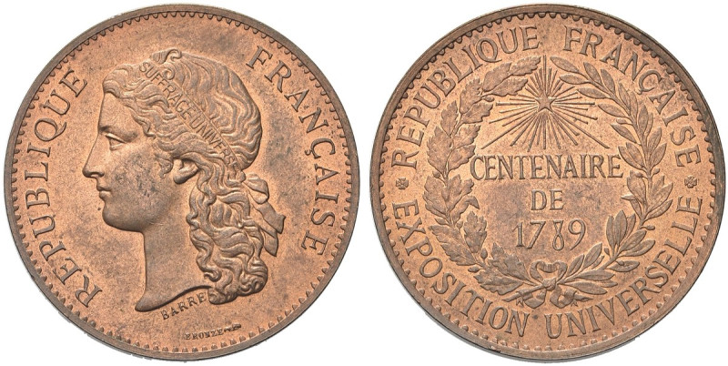 FRANCIA. Terza Repubblica 1871-1940 
Medaglia 1889 opus Barrè. Æ gr. 14,81 mm 3...