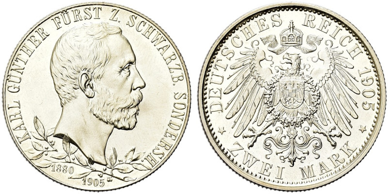 GERMANIA. Schwarzburg-Sondershausen. Karl Günther, 1880-1909 
2 Marchi 1905. Ag...