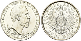 GERMANIA. Schwarzburg-Sondershausen. Karl Günther, 1880-1909 
2 Marchi 1905. Ag gr. 11,08 Dr. Testa nuda a d; sotto, ramo di alloro. Rv. Stemma caric...