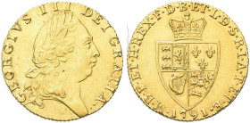 GRAN BRETAGNA. Giorgio III, 1760-1820 
Guinea 1791 ”spade type”. Au gr. 8,38 Dr. GEORGIVS III - DEI GRATIA. Testa laureata a d. Rv. M B F ET H REX F ...