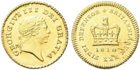 GRAN BRETAGNA. Giorgio III, 1760-1820 
1/3 Guinea 1810 ”Military type”. Au gr. 2,79 Dr. GEORGIVS III - DEI GRATIA. Testa laureata a d. Rv. FIDEI DEFE...