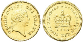 GRAN BRETAGNA. Giorgio III, 1760-1820 
1/3 Guinea 1810 ”Military type”. Au gr. 2,79 Dr. GEORGIVS III - DEI GRATIA. Testa laureata a d. Rv. FIDEI DEFE...