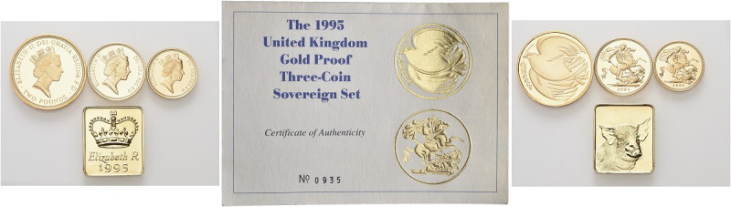 GRAN BRETAGNA. Elisabetta II, dal 1952 
Proof Serie 1995: 2 Pounds, 1 sovereign...