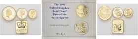 GRAN BRETAGNA. Elisabetta II, dal 1952 
Proof Serie 1995: 2 Pounds, 1 sovereign and ½ Sovereign, con medaglia dorata con il segno del maiale del cale...