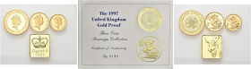GRAN BRETAGNA. Elisabetta II, dal 1952 
Proof Serie 1997: 2 Pounds, 1 sovereign and ½ Sovereign, con medaglia dorata con il segno del bufalo del cale...