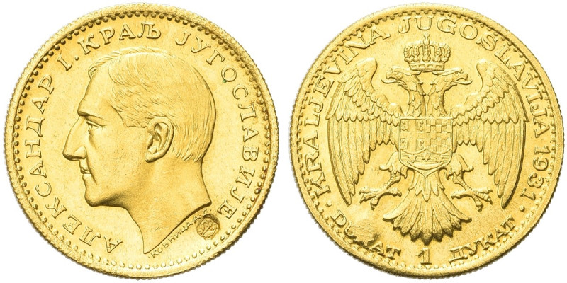 JUGOSLAVIA. Alessandro I, 1921-1934 
Ducato 1931. Au gr. 3,48 Dr. Testa nuda a ...