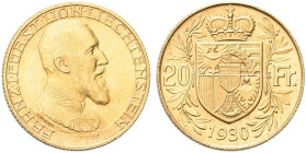 LIECHTENSTEIN. Francesco I, 1929-1938 
20 Franchi 1930. Au gr. 6,44 Dr. Busto barbuto a d., in alta uniforme. Rv. Stemma coronato tra due rami di all...