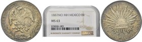 MESSICO. Repubblica, dal 1821
8 Reales 1887 Mo M H, Città del Messico. Ag gr. 27,02 Dr. Aquila ad ali spiegate su cactus tiene nel becco un serpente....