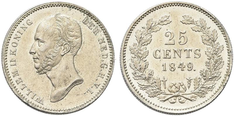 OLANDA. Guglielmo II, 1840-1849 
25 Centesimi 1849. Ag gr. 3,56 Dr. Testa nuda ...