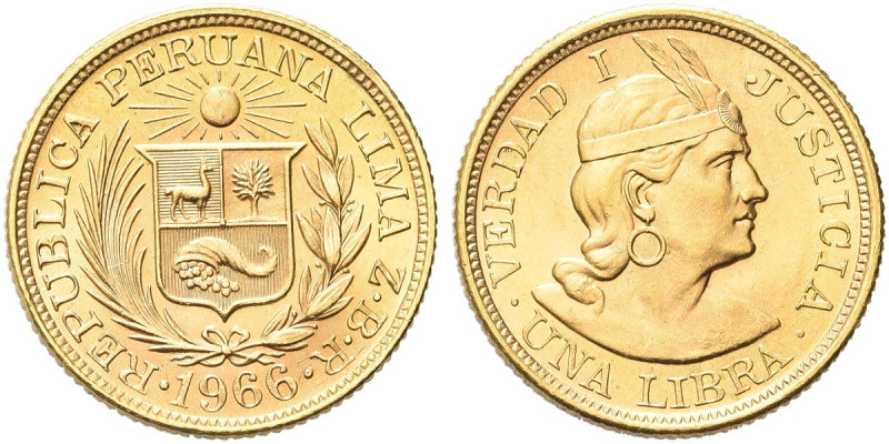PERÙ. Repubblica, dal 1821 
Libra 1968. Au gr. 7,97 Dr. Stemma nazionale. Rv. T...