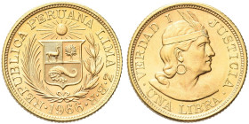 PERÙ. Repubblica, dal 1821 
Libra 1968. Au gr. 7,97 Dr. Stemma nazionale. Rv. Testa nuda adulta. KM#207; Fried. 73.
FDC