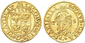 POLONIA. Arcidiocesi di Bresalu. Jakob von Salza, 1520-1539 
Ducato 1529. Au gr. 3,53 Dr. IACOBVS EPISCO VRATISLAV. Stemma sormontato da cappello ves...