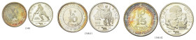 RAS AL-KHAIMAN. Saqr Bin Muhammad al-Qasimi, 1948-2010 
15 Riyals, 10 Riyals, 7 e 1/2 Riyals 1970, Centenario di Roma capitale. Ag gr. 98,82 compless...