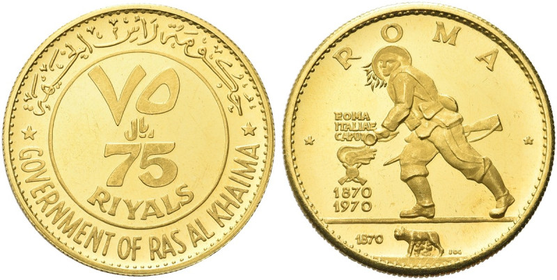 RAS AL-KHAIMAN. Saqr Bin Muhammad al-Qasimi, 1948-2010 
75 Riyals 1970, Centena...