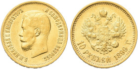 RUSSIA. Nicola II, 1894-1917 
10 Rubli 1899 AΓ. Au gr. 8,56 Come precedente. Bitkin 4; Fried. 179.
SPL