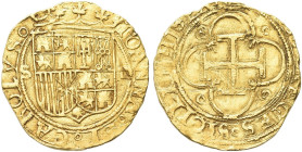 SPAGNA. Giovanna la Pazza con il figlio Carlo, 1516-1519 
Ducato zecca di Siviglia. Au gr. 3,34 Dr. IOHANNA ET CAROLVS. Stemma coronato; ai lati, S -...