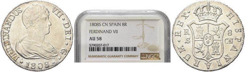 SPAGNA. Ferdinando VII di Spagna, 1808-1833 
8 Reales 1808 SCN, Siviglia. Ag gr...