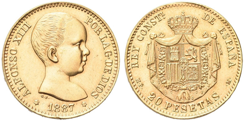 SPAGNA. Alfonso XIII, 1886-1931 
20 Pesetas 1887 (1961). Au gr. 6,44 Dr. Busto ...