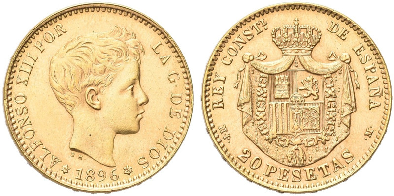 SPAGNA. Alfonso XIII, 1886-1931 
20 Pesetas 1896 (1962). Au gr.6,45 Dr. Testa g...
