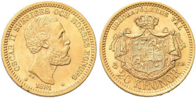 SVEZIA. Oscar II, 1872-1907 
20 Korone 1881. Au gr. 8,95 Come precedente. KM#748; Fried. 93a.
SPL
