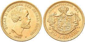 SVEZIA. Oscar II, 1872-1907 
20 Korone 1889. Au gr. 8,95 Come precedente. KM#748; Fried. 93a.
SPL