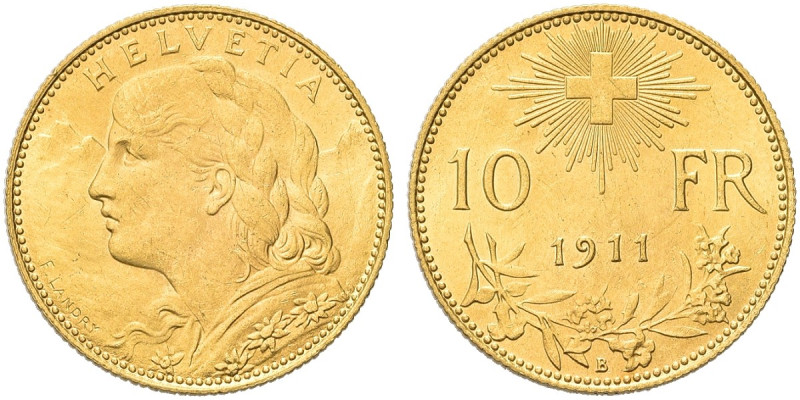 SVIZZERA. Confederazione Elvetica, dal 1848 
10 Franchi 1911. Au Dr. Busto muli...