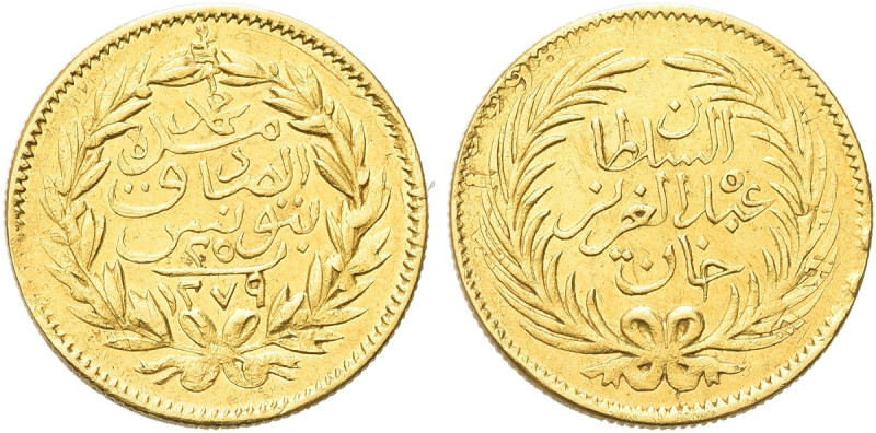 TUNISIA. Abdul Aziz e Muhammad al-Sadiq, 1862-1874 
25 Piastres 1279 (1862-1863...