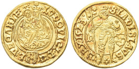 UNGHERIA. Ludovico II, 1516-1526 
Ducato 1523, Nagyszeben. Ag gr. 3,52 Dr LVDOVICVS D G R VNGARIE. Madonna in trono. Rv. S LADISL - AVS REX. San Ladi...