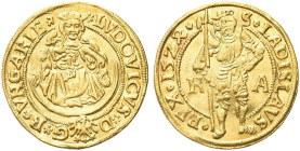 UNGHERIA. Ludovico II, 1516-1526 
Ducato 1524, Körmöcbánya. Ag gr. 3,54 Dr LVDOVICVS D G R VNGARIE. Madonna in trono. Rv. S LADISL - AVS REX. San Lad...