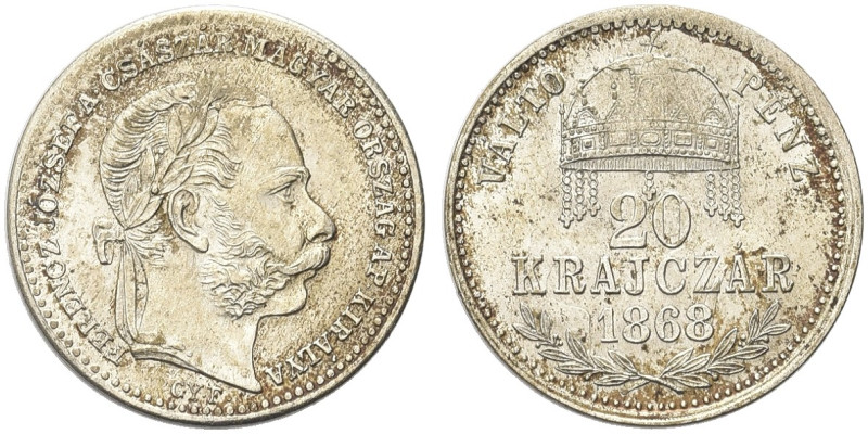 UNGHERIA. Francesco Giuseppe I d’Asburgo Lorena, 1848-1866 
20 Kreuzer 1868, Kr...