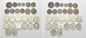 LOTTI MULTIPLI. Vittorio Emanuele II e III, 1849-1943 
Lotto di 26 monete di cui 14 in Ar. Si segnalano Lira 1916 e 5 Lire 1936-37. Ag e Æ.
Da BB a ...