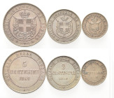 LOTTI MULTIPLI. XVIII-XX secolo
Lotto di 3 monete di Vittorio Emanuele II Re eletto in bronzo: 5, 2 e 1 Centesimo 1859. Æ.
Mediamente BB