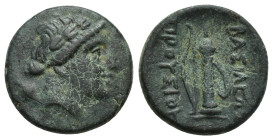 Kingdom of Bithynia. Prusias I Chloros Æ (17m, 4 g) . Circa 230-182 BC. Laureate head of Apollo right, quiver over shoulder / Bow and quiver.