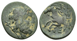 PISIDIA, Termessos. 1st century BC. Æ (19mm, 3.7 g). Dated CY 25 (47/6 BC). Laureate head of Zeus right / Forepart of horse left; KE (date) above, thu...