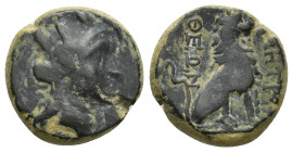 GALATIA, Pessinos. Late 1st century BC. Æ (17mm, 6 g). Turreted head of Tyche right / Lion seated right.