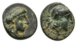 CILICIA. Holmoi. Ae (10mm, 1.2 g) (Circa 4th century BC). Obv: Helmeted head of Athena right. Rev: ΟΛ. Laureate head of Apollo right.