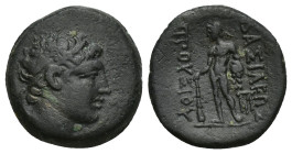 KINGS OF BITHYNIA. Prusias II Cynegos, 182-149 BC. Dichalkon (Bronze, 16mm, 3.5 g). Head of Prusias II to right, wearing winged diadem. Rev. ΒΑΣΙΛΕ[ΩΣ...