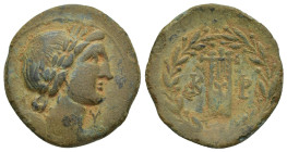 LYCIAN LEAGUE. Cragos/Kragos. 2nd-1st Century. AE (23mm, 6.2 g) Obv: Head Apollo right Rev: . Laureate head of Apollo right, ith bow and quiver over h...