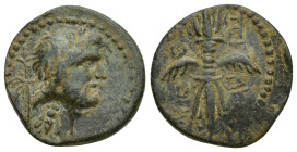 PISIDIA. Kremna. Pseudo-autonomous. Time of Augustus (27 BC-AD 14). Ae. (21mm, 6.7 g) Obv: Laureate head of Zeus right. Rev: Winged thunderbolt sidewa...