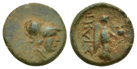 PAMPHYLIA, Side. Circa 1st Century BC. Æ (15mm, 2.9 g) Head of Athena right, wearing Corinthian helmet / Nike advancing right, holding pomegranate.